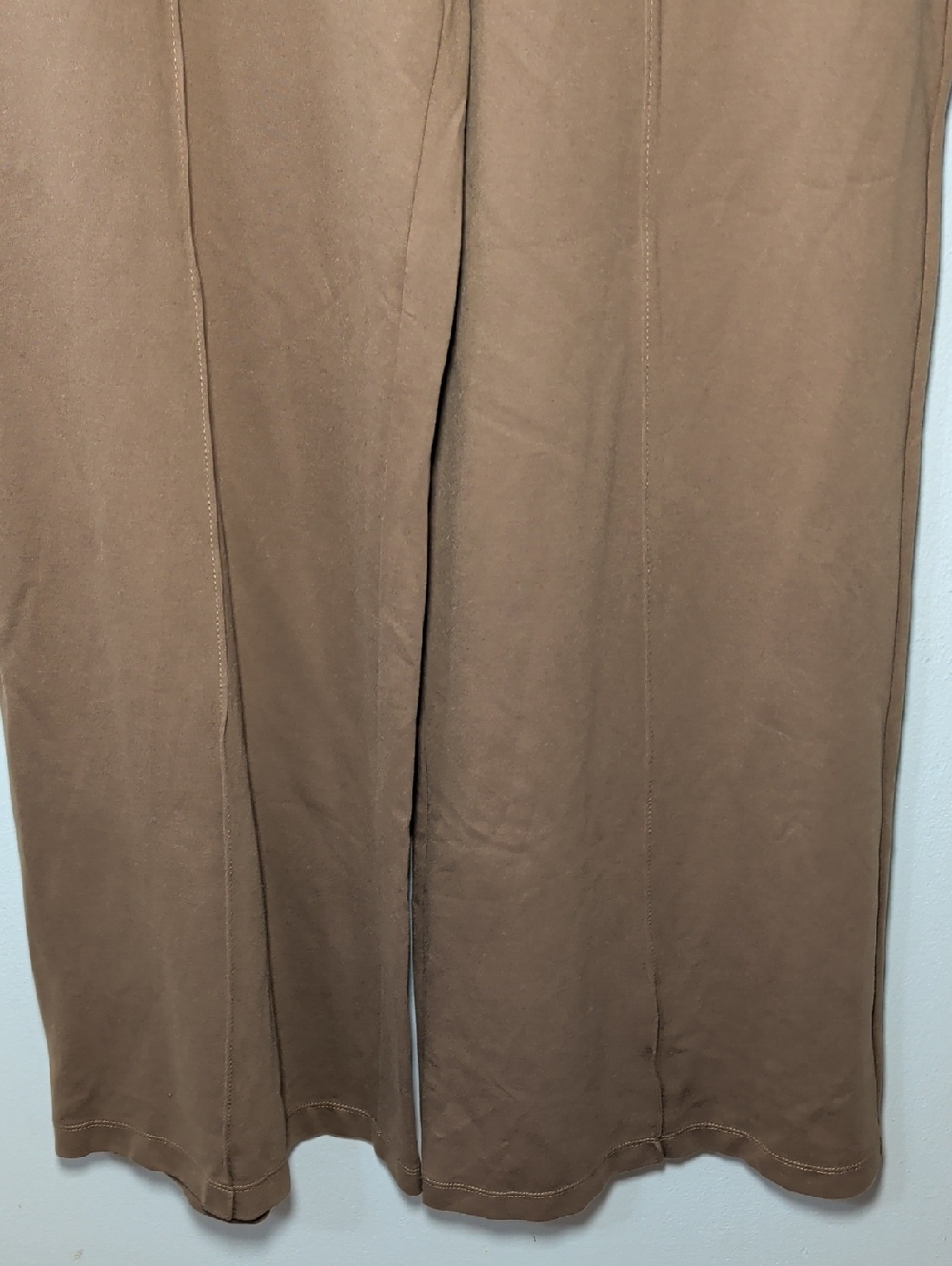 Max Studio Ponte Knit Wide Leg Pants Tan High-Rise Stretch Women's Size L - Picture 3 of 6